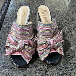 Sam Edelman Yumi Woven Multi Stripe Open Toe Block Heel Mules